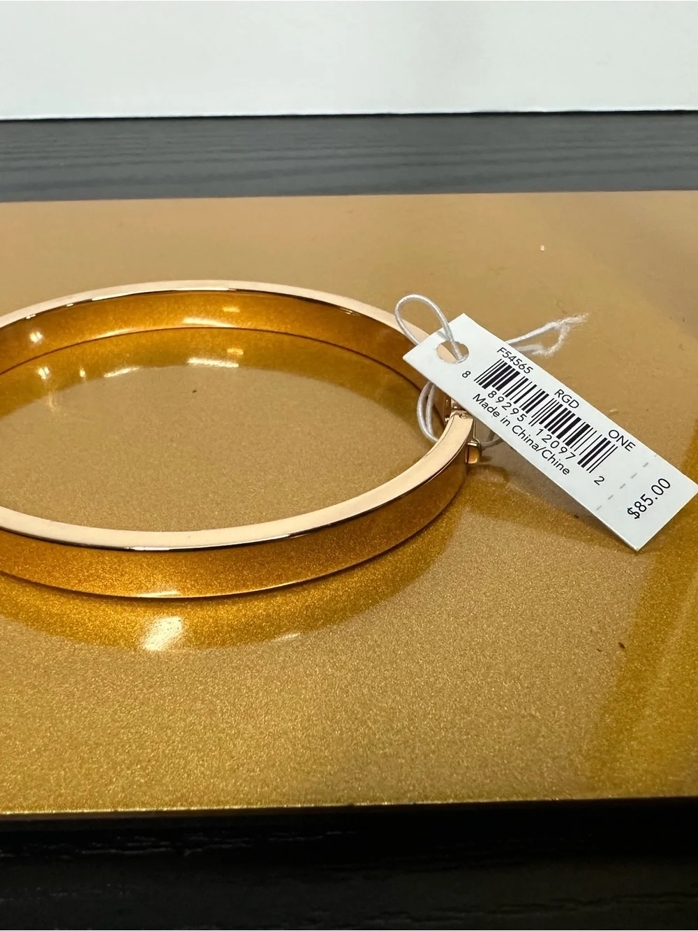 Coach F54565 Rose Gold and Silver Logo Plaque Bangle Bracelet - Picture 4 of 7